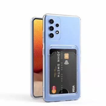 Galaxy Uyumlu A23 Kılıf Kartlıklı Şeffaf Zore Setra Clear Silikon Kapak