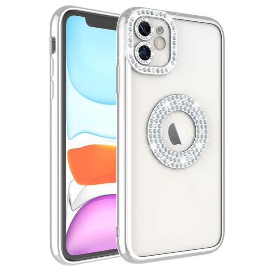 iPhone Uyumlu 11 Kılıf Kamera Korumalı Taş Süslemeli Arkası Şeffaf Zore Asya Kapak