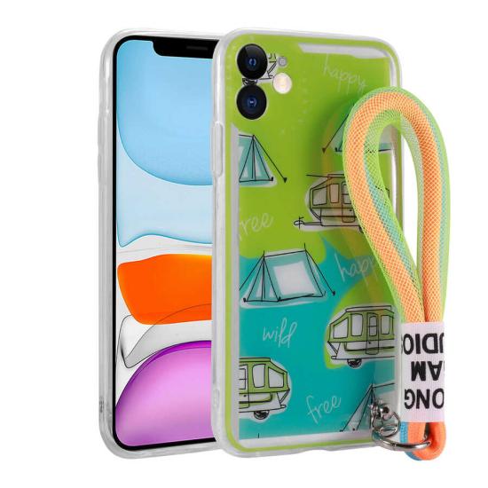 iPhone Uyumlu 11 Kılıf Desenli El Askılı İpli Zore Astana Silikon Kapak
