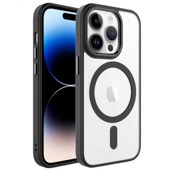 iPhone Uyumlu 14 Pro Max Kılıf Wireless Şarj Özellikli Zore Krom M-safe Silikon Kapak
