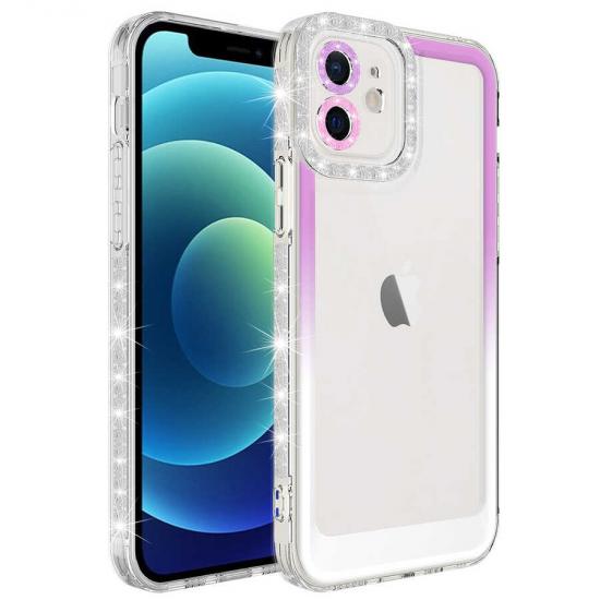 iPhone Uyumlu 11 Kılıf Simli ve Renk Geçiş Tasarımlı Lens Korumalı Zore Park Kapak