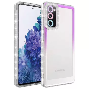 Galaxy Uyumlu S20 FE Kılıf Simli ve Renk Geçiş Tasarımlı Lens Korumalı Zore Park Kapak