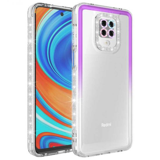 Xiaomi Uyumlu  Redmi Note 9S Kılıf Simli ve Renk Geçiş Tasarımlı Lens Korumalı Zore Park Kapak