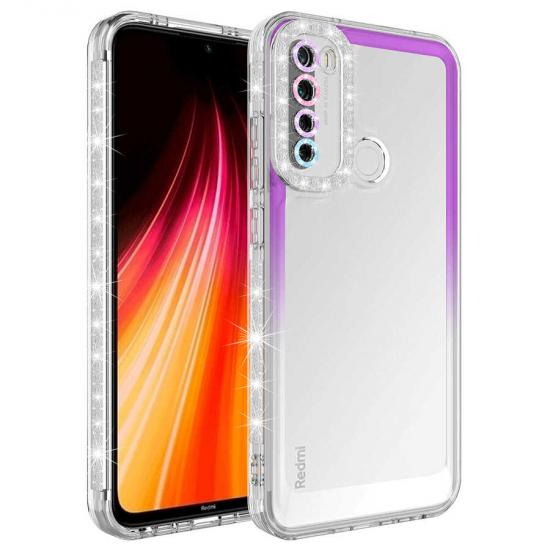 Xiaomi Uyumlu  Redmi Note 8 Kılıf Simli ve Renk Geçiş Tasarımlı Lens Korumalı Zore Park Kapak