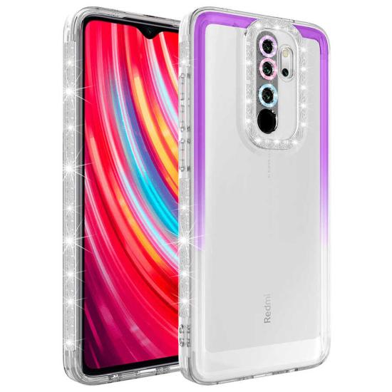 Xiaomi Uyumlu  Redmi Note 8 Pro Kılıf Simli ve Renk Geçiş Tasarımlı Lens Korumalı Zore Park Kapak
