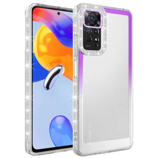 Xiaomi Uyumlu  Redmi Note 11 Pro 5G Kılıf Simli ve Renk Geçiş Tasarımlı Lens Korumalı Zore Park Kapak