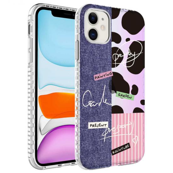 iPhone Uyumlu 11 Kılıf Airbag Kenarlı Renkli Desenli Silikon Zore Elegans Kapak