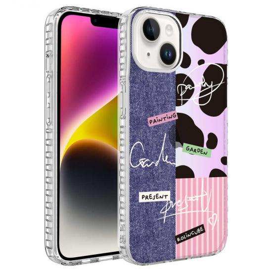 iPhone Uyumlu 14 Plus Kılıf Airbag Kenarlı Renkli Desenli Silikon Zore Elegans Kapak