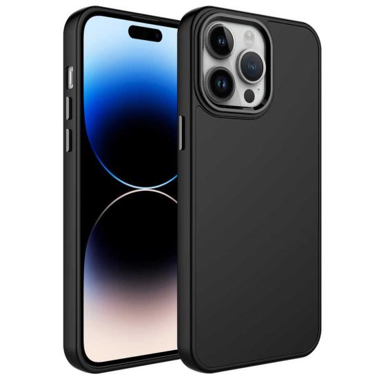 iPhone Uyumlu 14 Pro Max Kılıf Metal Çerçeve ve Buton Tasarımlı Silikon Zore Luna Kapak