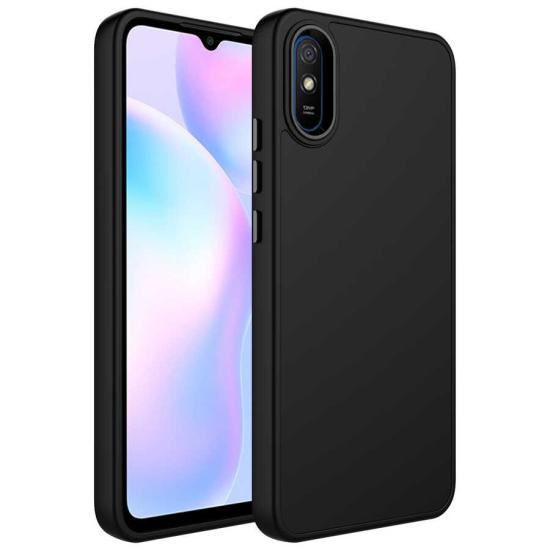 Xiaomi Uyumlu  Redmi 9A Kılıf Metal Çerçeve ve Buton Tasarımlı Silikon Zore Luna Kapak