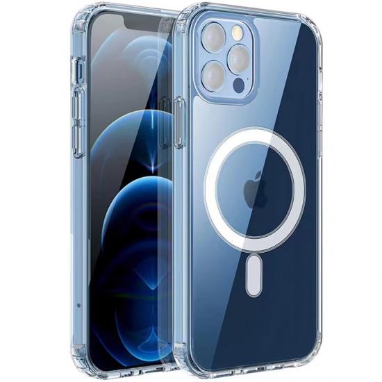 iPhone Uyumlu 12 Pro Max Kılıf M-safe Şarj Özellikli Şeffaf Sert PC Zore Embos Kapak