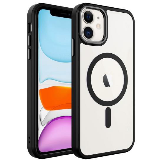 iPhone Uyumlu 11 Kılıf Wireless Şarj Özellikli Zore Krom M-safe Silikon Kapak