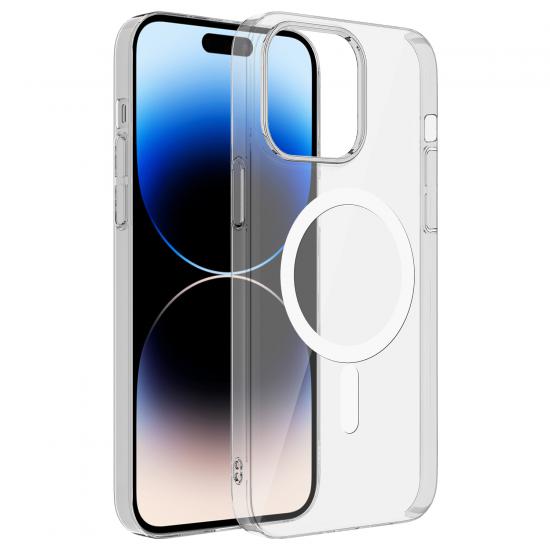 iPhone Uyumlu 14 Pro Max Kılıf Zore Wireless Şarj Özellikli Şeffaf Tek Kamera Çerçeveli Porto Kapak
