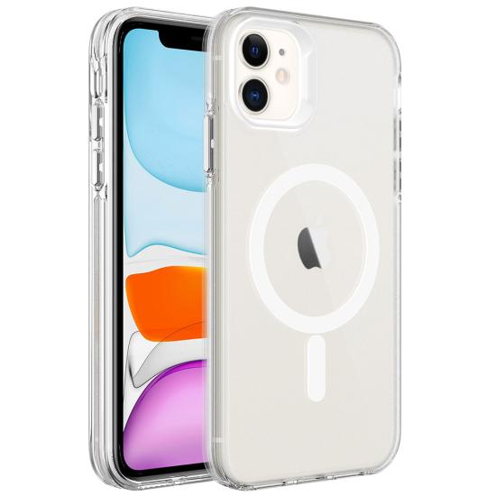 iPhone Uyumlu 11 Kılıf Zore M-safe Şarj Özellikli Buzlu Transparan C-Pro Sert Kapak