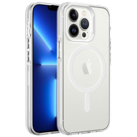 iPhone Uyumlu 13 Pro Kılıf Zore M-safe Şarj Özellikli Buzlu Transparan C-Pro Sert Kapak