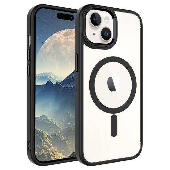 iPhone Uyumlu 15 Plus Kılıf Wireless Şarj Özellikli Zore Krom M-safe Silikon Kapak
