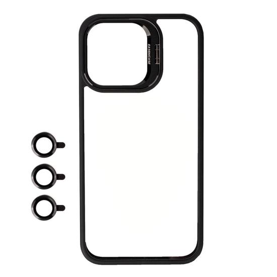 iPhone Uyumlu 15 Pro Kılıf Kamera Lens Korumalı Standlı Zore Klon Lensli Kapak