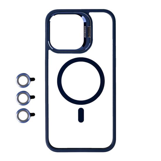 iPhone Uyumlu 15 Pro Max Kılıf M-safe Şarj Özellikli Standlı Zore M-safe Klon Lensli Kapak
