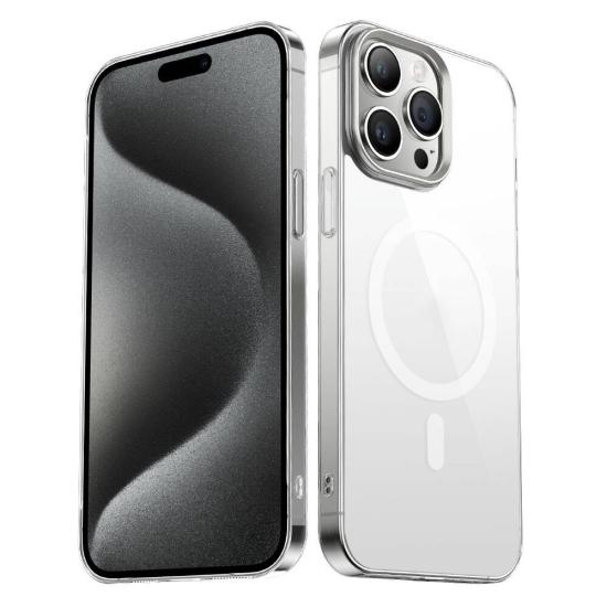 iPhone Uyumlu 15 Pro Max Kılıf Zore Wireless Şarj Özellikli Şeffaf G-Glass Kapak
