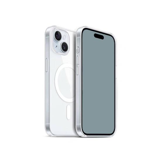 iPhone Uyumlu 15 Plus Kılıf M-safe Şarj Özellikli Şeffaf Sert PC Zore Embos Kapak