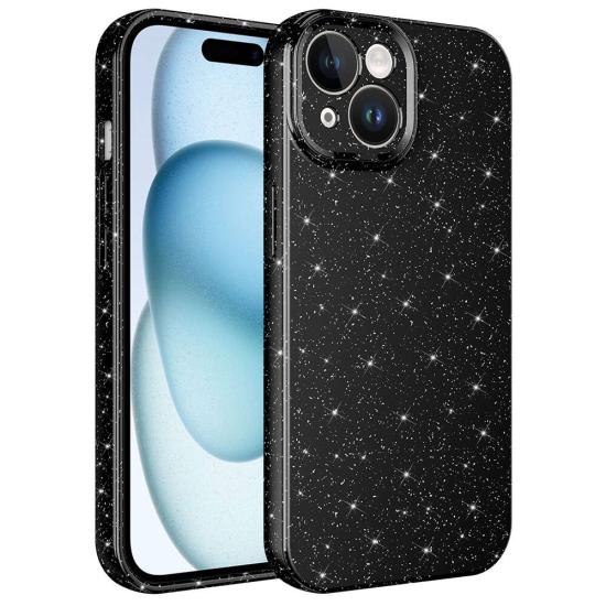 iPhone Uyumlu 15 Kılıf Kamera Korumalı Simli Lüks Zore Koton Kapak