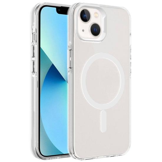 iPhone Uyumlu 15 Plus Kılıf Zore M-safe Şarj Özellikli Buzlu Transparan C-Pro Sert Kapak