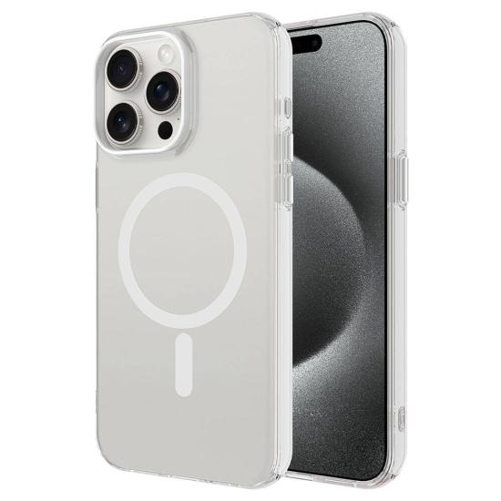 iPhone Uyumlu 15 Pro Max Kılıf Zore M-safe Şarj Özellikli Buzlu Transparan C-Pro Sert Kapak