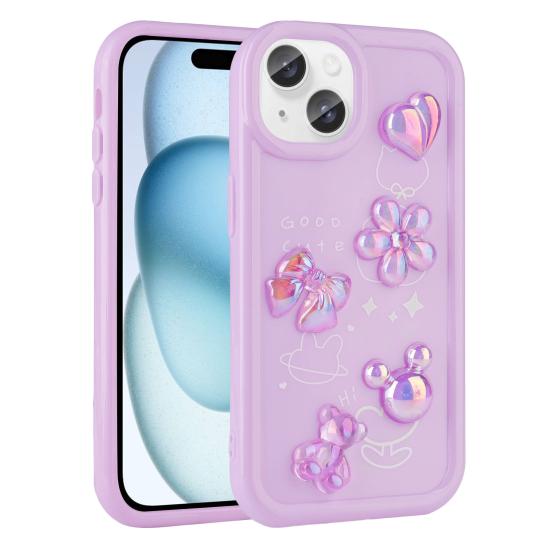 iPhone Uyumlu 15 Plus Kılıf Kabartma Figürlü Parlak Zore Toys Silikon Kapak