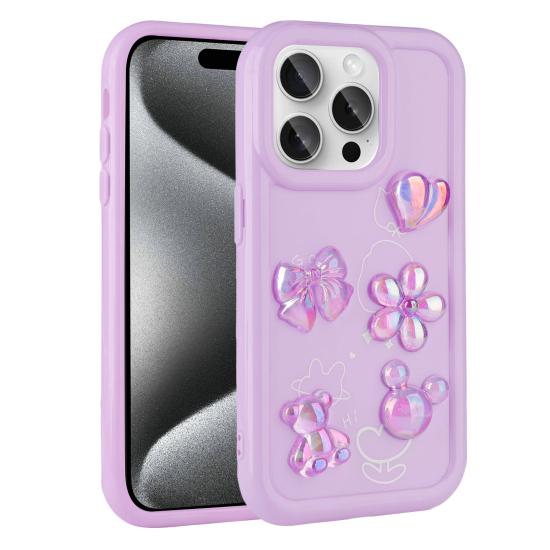 iPhone Uyumlu 15 Pro Kılıf Kabartma Figürlü Parlak Zore Toys Silikon Kapak