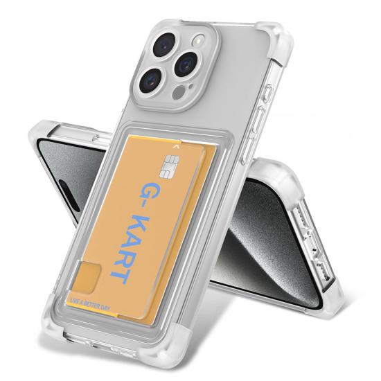 iPhone Uyumlu 15 Pro Max Kılıf Airbag Tasarımlı Şeffaf Kartlıklı Zore G-Kart Kapak