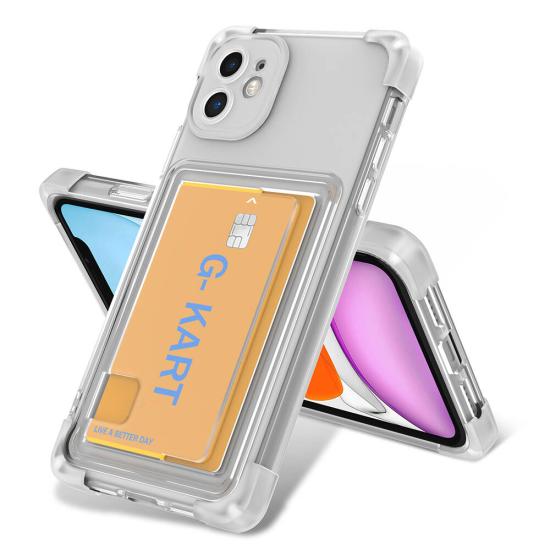 iPhone Uyumlu 11 Kılıf Airbag Tasarımlı Şeffaf Kartlıklı Zore G-Kart Kapak