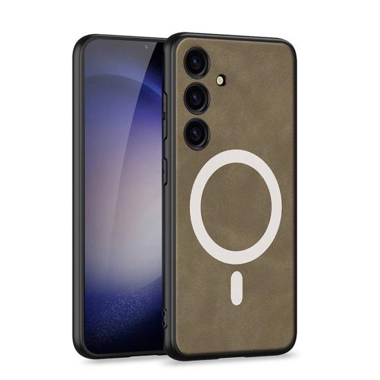 Galaxy Uyumlu S24 Kılıf M-safe Şarj Özellikli Deri Tasarımlı Zore Kıpta Nubuk Kapak