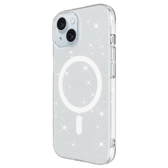 iPhone Uyumlu 15 Kılıf Zore M-safe Şarj Özellikli Simli Şeffaf Arka Yüzey Erdos Silikon Kapak