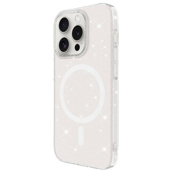 iPhone Uyumlu 15 Pro Max Kılıf Zore M-safe Şarj Özellikli Simli Şeffaf Arka Yüzey Erdos Silikon Kapak