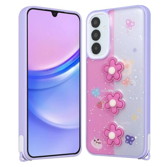 Galaxy Uyumlu A35 Kılıf Parlayan Simli Kabartma Figürlü Zore Cevze Kapak