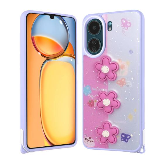 Xiaomi Uyumlu  Redmi 13C Kılıf Parlayan Simli Kabartma Figürlü Zore Cevze Kapak