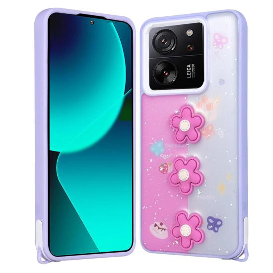 Xiaomi Uyumlu  Mi 13T Pro Kılıf Parlayan Simli Kabartma Figürlü Zore Cevze Kapak