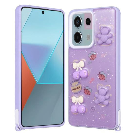 Xiaomi Uyumlu  Redmi Note 13 Pro 5G Kılıf Parlayan Simli Kabartma Figürlü Zore Cevze Kapak
