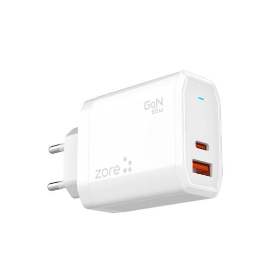 Zore Always-01 GaN Tech Type-C PD4.0 USB-A QC3.0 Hızlı Şarj Özellikli Seyahat Şarj Başlığı 65W