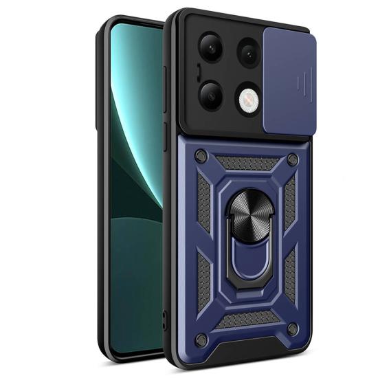 Xiaomi Uyumlu  Redmi Note 13 4G Kılıf Magnetik Standlı Kamera Korumalı Zore Sürgülü Vega Kapak