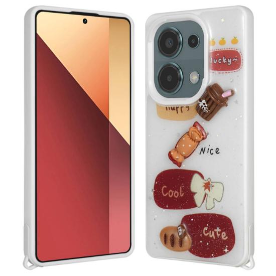 Xiaomi Uyumlu  Redmi Note 13 Pro 4G Kılıf Parlayan Simli Kabartma Figürlü Zore Cevze Kapak