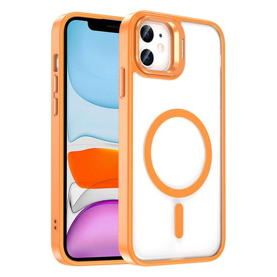 iPhone Uyumlu 11 Kılıf M-safe Şarj Özellikli Standlı Zore M-safe Klon Lensli Kapak