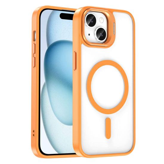 iPhone Uyumlu 14 Kılıf Magsafe Şarj Özellikli Standlı Zore Magsafe Klon Lensli Kapak