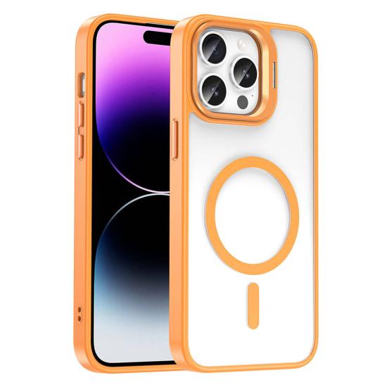iPhone Uyumlu 14 Pro Max Kılıf M-safe Şarj Özellikli Standlı Zore M-safe Klon Lensli Kapak