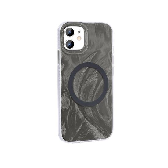 iPhone Uyumlu 11 Kılıf M-safe Şarj Özellikli Fırça Boya Desenli Zore Palet Kapak