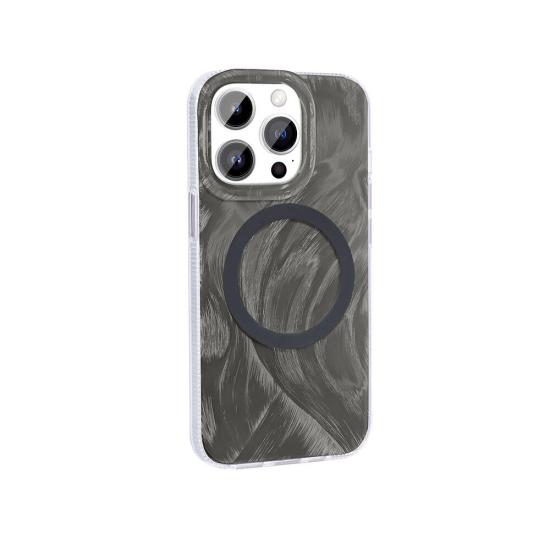 iPhone Uyumlu 14 Pro Max Kılıf M-safe Şarj Özellikli Fırça Boya Desenli Zore Palet Kapak