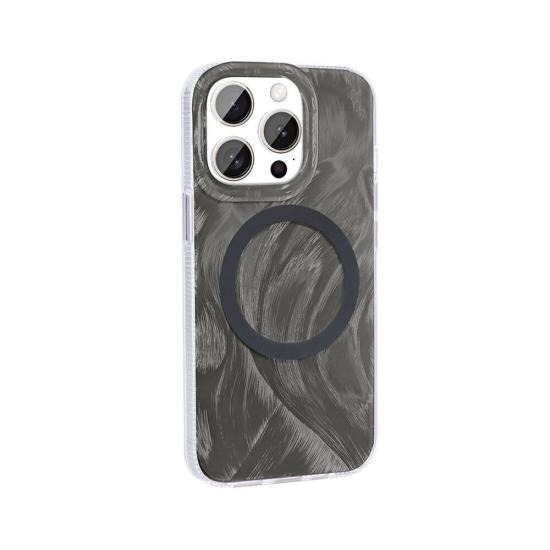 iPhone Uyumlu 15 Pro Kılıf M-safe Şarj Özellikli Fırça Boya Desenli Zore Palet Kapak