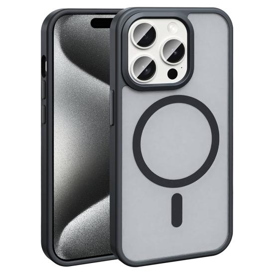 iPhone Uyumlu 15 Pro Max Kılıf M-safe Şarj Özellikli Mat Arka Yüzey Zore Sio Kapak