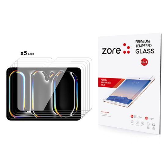 iPad Uyumlu 11 Pro 2024 Zore 5in1 Tablet Temperli Cam Ekran Koruyucu