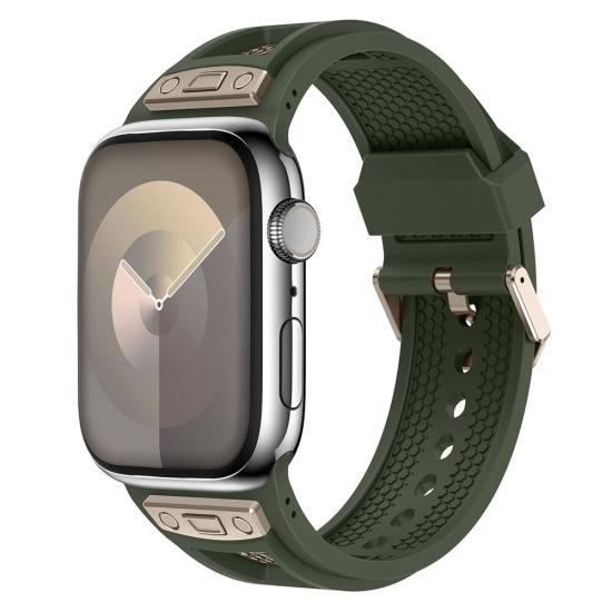 Watch 42mm Zore KRD-117 Hava Alabilen Delikli Metal Süslemeli Desenli Silikon Kordon